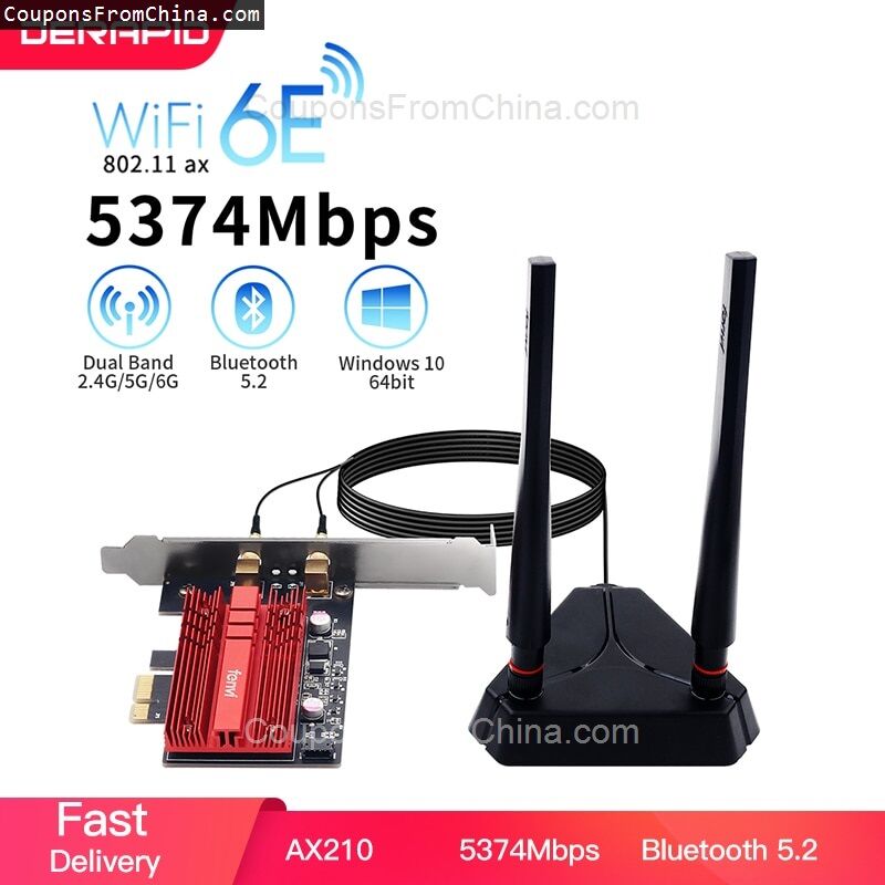 WiFi 6E FV-AXE3000 BT5.2 AX210 PCI-Ex Adapter 2.4G/5G/6Ghz 5374Mbps za $32.89