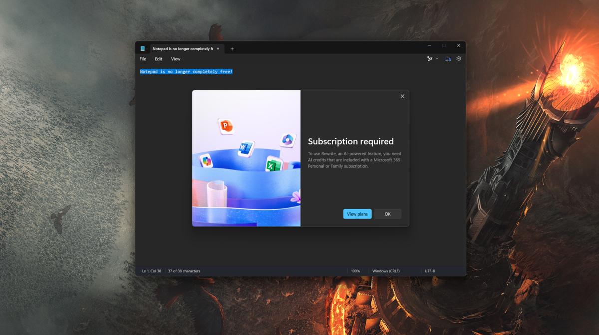 Microsoft wprowadza paywall do Notatnika po 40 latach darmowego użytkowania