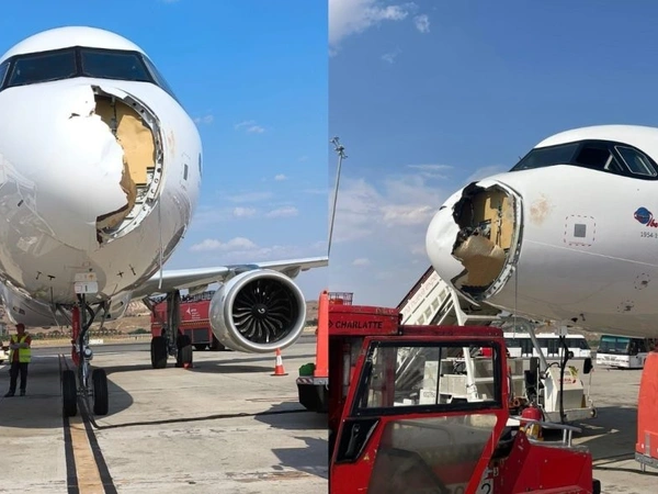 Zderzenie z ptakiem nad Madrytem, samolot lądował awaryjnie z uszkodzonym nosem i silnikiem