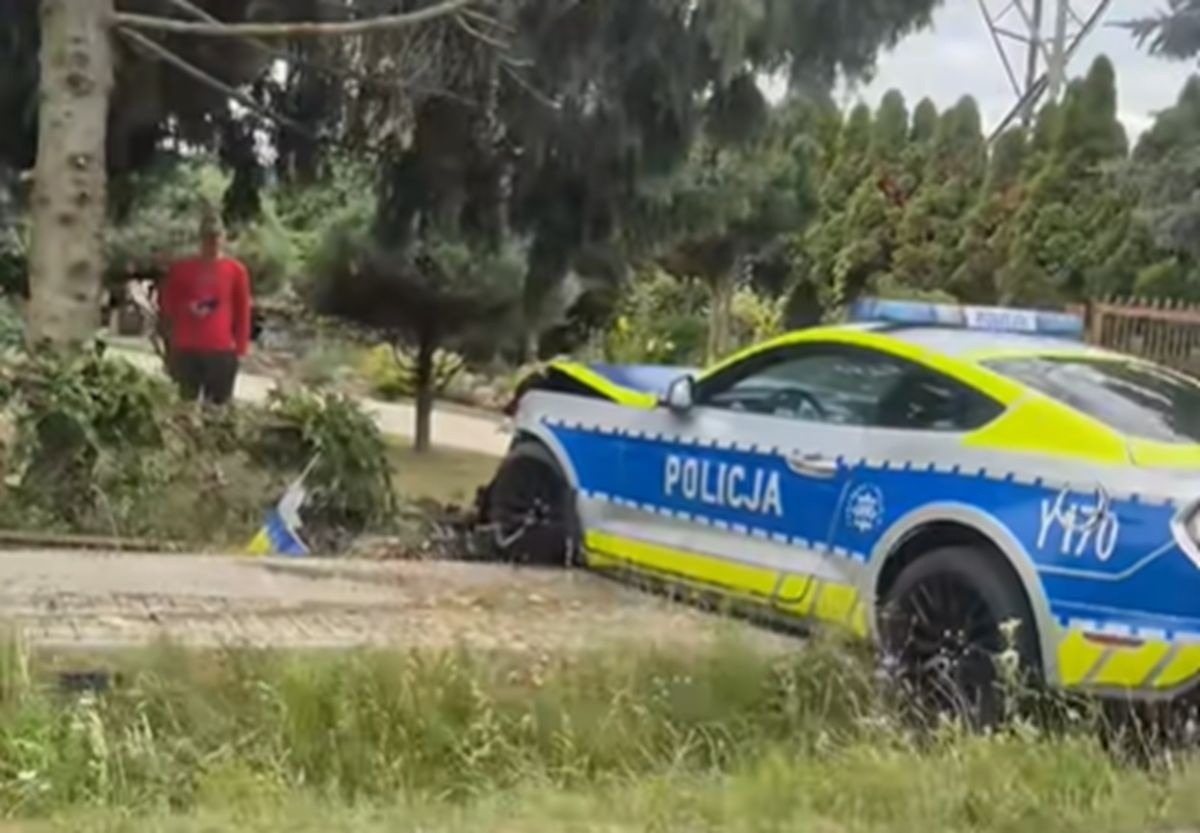 Wypadek policyjnego Mustanga. Wcześniej zabrano go pijanemu kierowcy