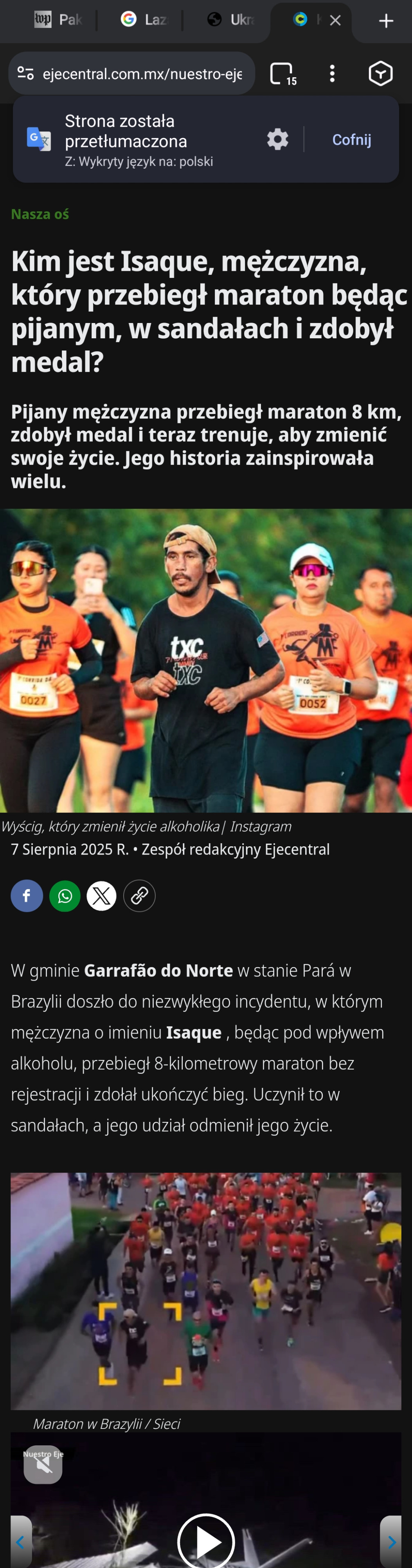 Brazylia: Pijany i skacowany, bezdomny Isaque przebiegł w japonkach 8km wyścig z wynikiem porównywalnym do profesjonalnych biegaczy.