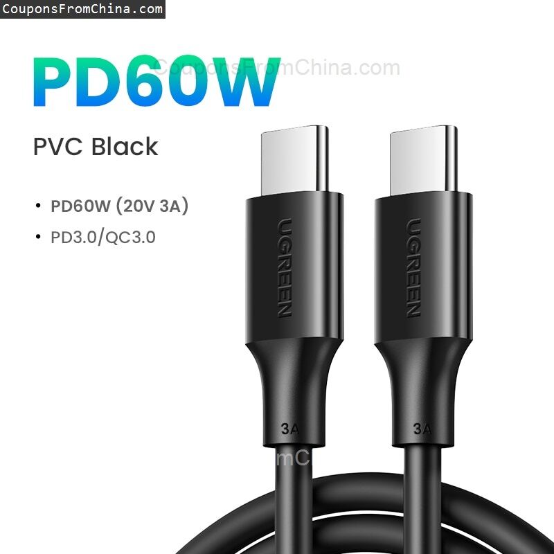 UGREEN PD USB Type-C to Type-C Cable 0.5 m 60W za $1.08