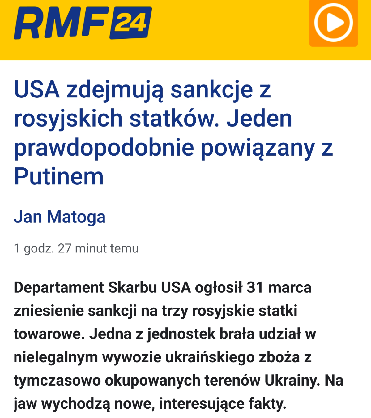 USA zdejmują sankcje z rosyjskich statków. Jeden prawdopodobnie powiązany z rodziną Putina