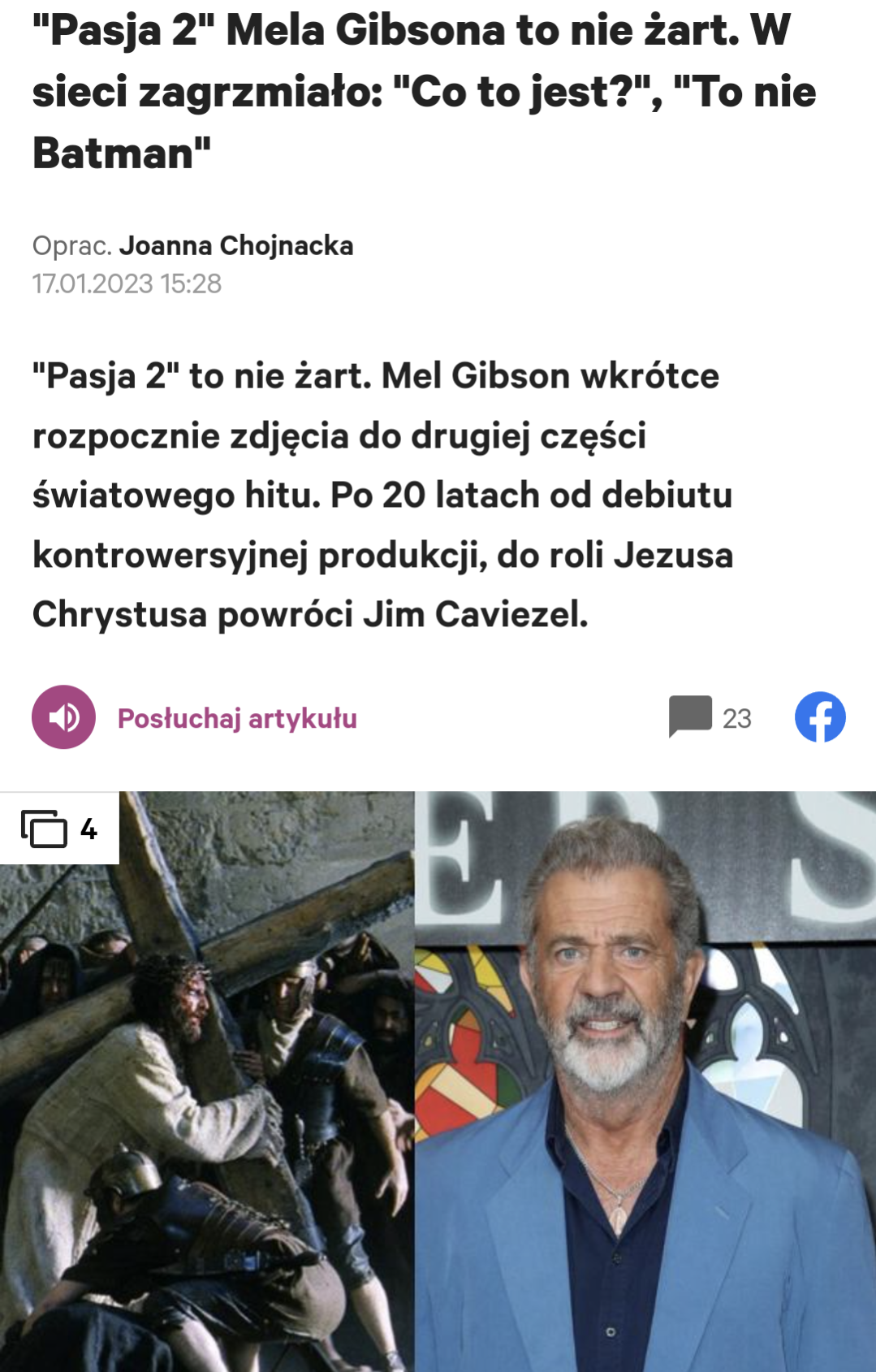 "Pasja 2" Mela Gibsona to nie żart. W sieci zagrzmiało: "Co to jest?", "To nie Batman"