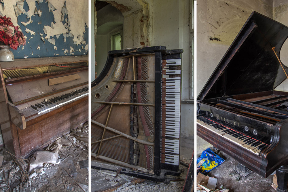 Niszczejące pianina i fortepiany