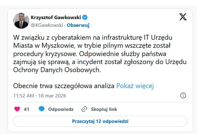 Jak ktoś jest z Myszkowa, to się pilnujcie. Urząd Miasta (prawdopodobnie) nie upilnował waszych danych.