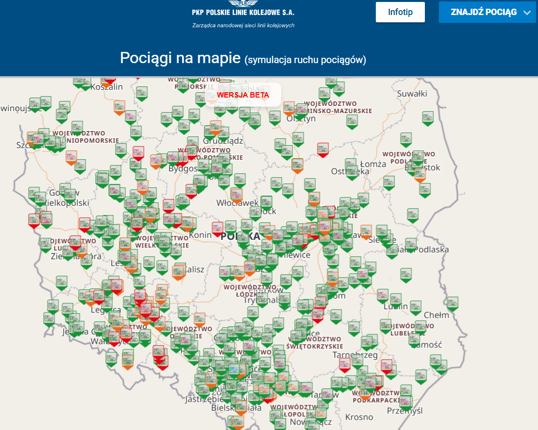 Pociągi na mapie - Portal Pasażera - PKP Polskie Linie Kolejowe S.A.