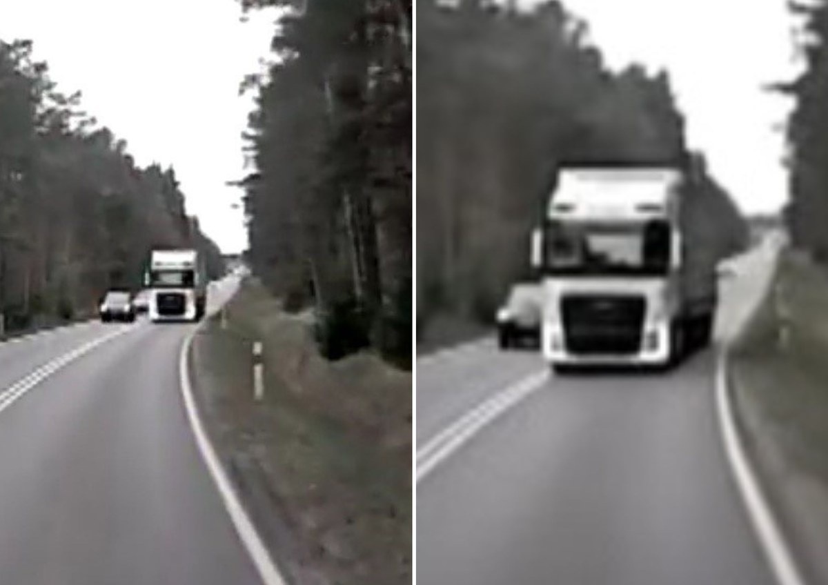 Ciężarowy pchał się "na czołówkę" z autobusem pełnym ludzi. Przykry finał [FILM]