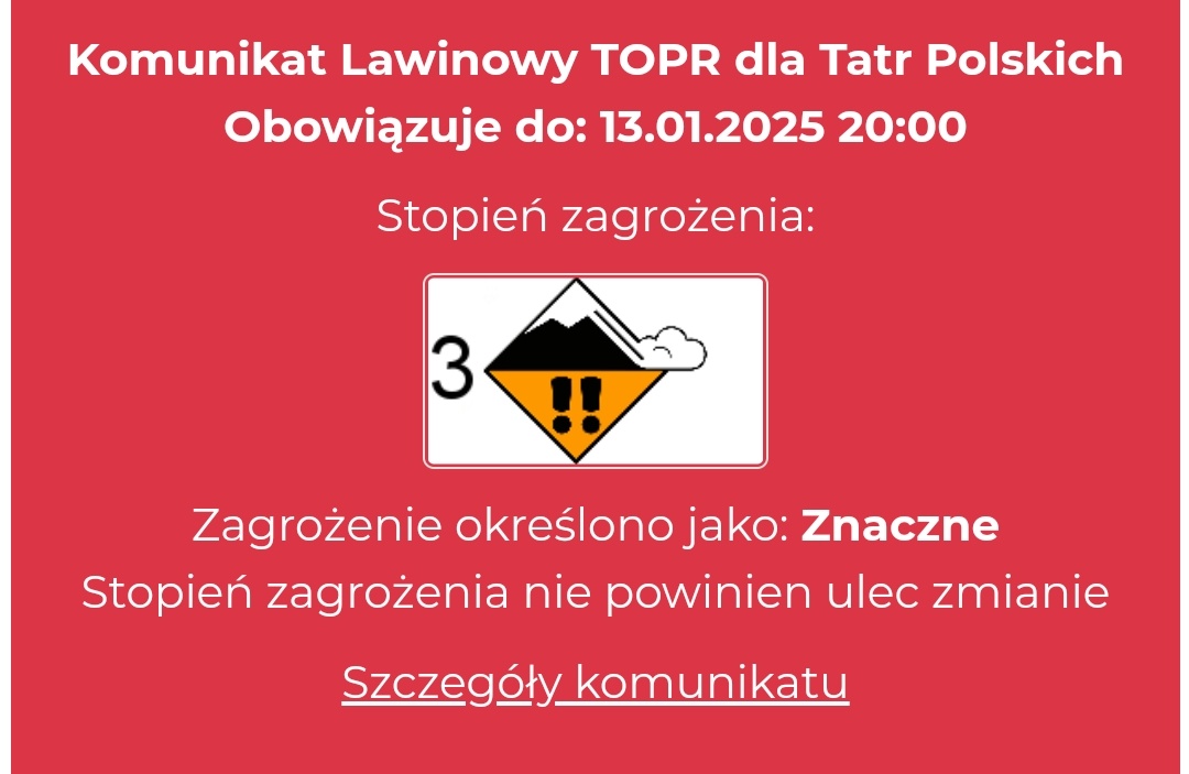 Tatry - lawinowa "trójka" - stan na 13.01.2025