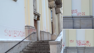 Warszawa. Zdewastowana elewacja kościoła. "Tu będzie techno", "PiS won"