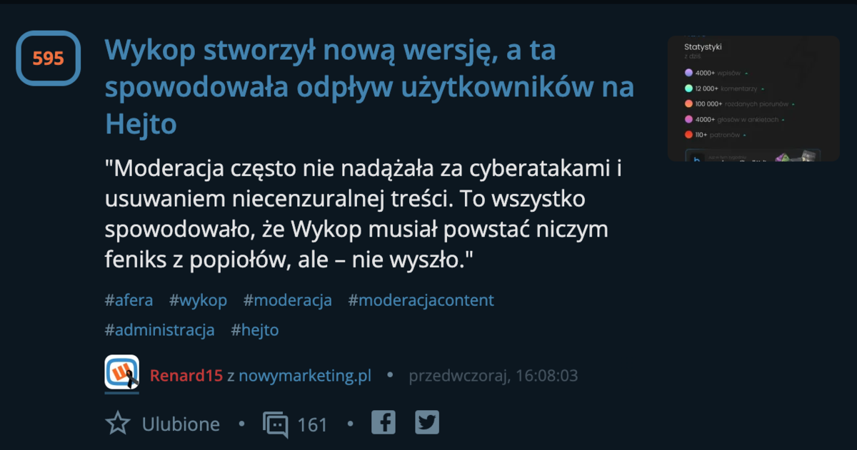 Wykop stworzył nową wersję, a ta spowodowała odpływ użytkowników na Hejto.pl