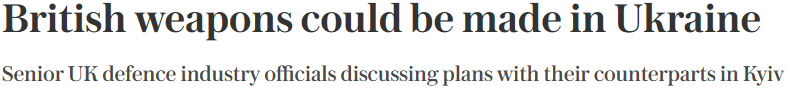 Brytyjska broń mogłaby być produkowana wna Ukrainie