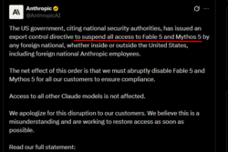 Rząd USA, powołując się na bezpieczeństwo narodowe, nakazał wstrzymać dostęp do modeli Fable 5 i Mythos 5