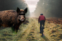 Kolizja grupy kolarzy ze stadem dzików