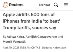 600 ton iPhone'ów w samolotach z Indii. Chytry plan Apple na niższe cło