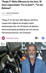 "Pasja 2" Mela Gibsona to nie żart. W sieci zagrzmiało: "Co to jest?", "To nie Batman"