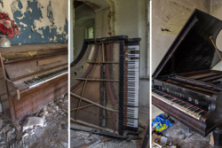 Niszczejące pianina i fortepiany