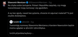 Rozmowa Mentzen-Nawrocki. Ostra reakcja na komunikat TVN24