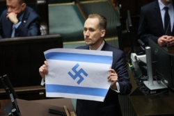Flaga Izraela ze swastyką w Sejmie