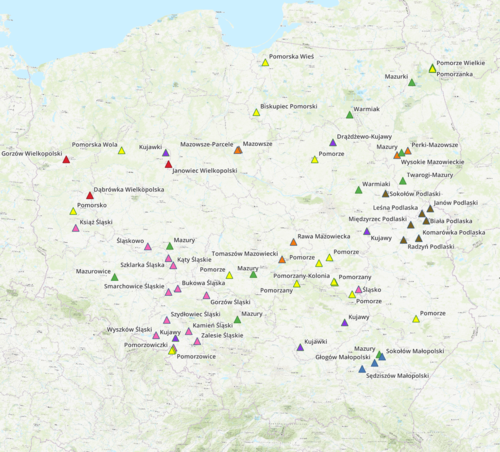 Idąc za ciosem i poprzednią mapą sprawdziłem pozostałe województwa. Mapa miast i wsi, nawiązujących swoją - zuchtomek