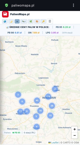 Mapa z aktualnymi cenami paliw. https://paliwomapa.pl/ - Yes_Man - Hejto.pl