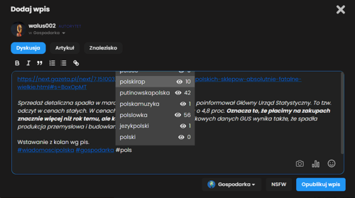 @hejto﻿ Jakiś bug się zrobił przy dodawaniu tagów - ucina - walus002 - Hejto.pl