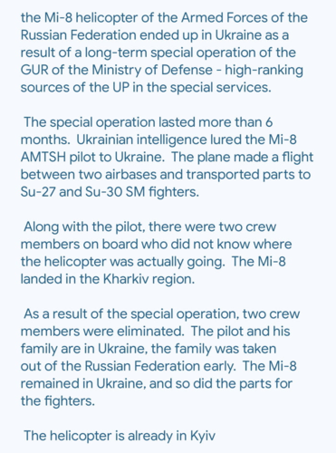 Wygląda na to że ruski pilot uciekł na Ukrainę śmigłowcem Mi-8. Juz w zeszłym roku czytałem że Ukraińcy - Kronos - Hejto.pl