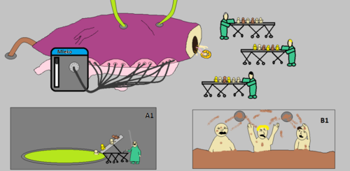 Trzecia Faza tworzenia skrzacików! Dojrzała gigantyczna macica rodzi do 30 skrzatów różnych ras. Wśród śluzu i - Alembik - Hejto.pl