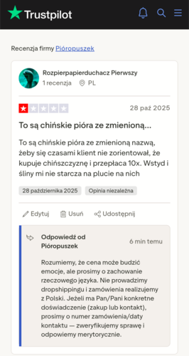 Pióropuszek mi odpisał na trustpilocie. Wy jesteście bezczelni. Pozwolę sobie dodać inną opinię podsumowującą - Rozpierpapierduchacz - Hejto.pl