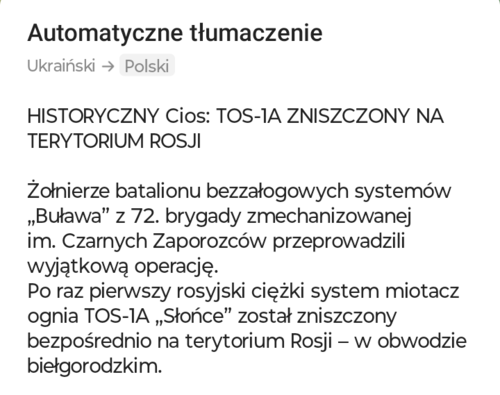 Obwód biełgorodzki (Rosja) TOS-1A :wink: Filmik opublikowany przez 72. Brygadę Zmechanizowaną Sił Zbrojnych - Mikuuuus - Hejto.pl