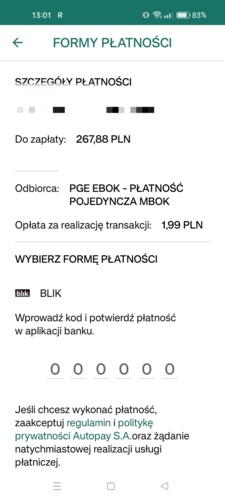 Ej już do reszty pogrzało tych od płatności... 2 ziko za płatność blikiem w PGE #zalesie #pge #przelew - cebulaZrosolu - Hejto.pl