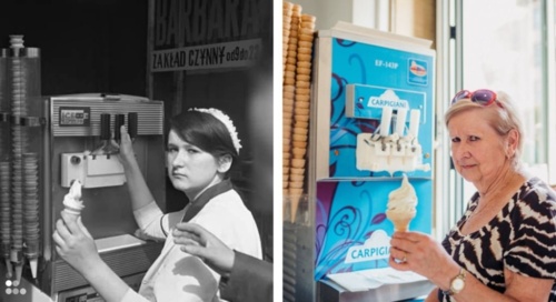 Niesamowite zdjęcie. Oto budka z lodami we Wrocławiu w 1970 roku i 55 lat później. Pani Irena z niezmiennym - Lemon_ - Hejto.pl