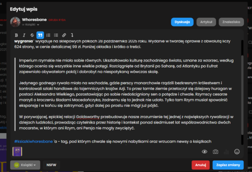 @hejto @bojowonastawionaowca Nowy edytor tekstu jest lepszy niż poprzedni. Jednak dziś kasuje mi akapity w cytacie. W - Whoresbane - Hejto.pl