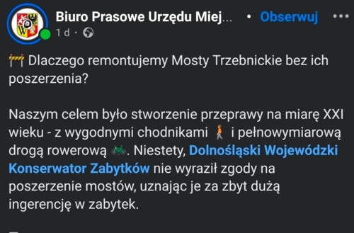 Czytam sobie, że Wrocław przy okazji remontu Mostów Trzebnickich chciał je poszerzyć - kto tam jeździ ten wie, że - ZohanTSW