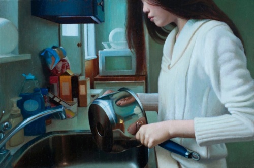 #sztuka #art #malarstwo #obrazy autor: Peter Hong-Tsun Chan | Anamorphosis | Oil on wood | 12'' x 18'' - GARN_ - Hejto.pl