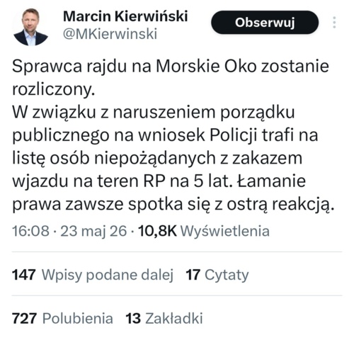 Ten ukraiński influencer który wjechał sobie autem nad same Morskie Oko, poza mandatem za 100zł, otrzymał w - tomilidzons - Hejto.pl
