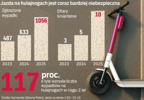 "Ponad tysiąc wypadków i dziesięcioro zabitych, to tegoroczny bilans przejazdów na elektrycznych hulajnogach - bojowonastawionaowca - Hejto.pl